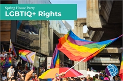 [ai] A vibrant outdoor gathering featuring people waving colorful flags, including a large rainbow flag symbolizing LGBTIQ+ rights. A clear blue sky is visible in the background, adding to the festive atmosphere.